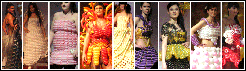 Modelos y vestidos en pasarela de globos.